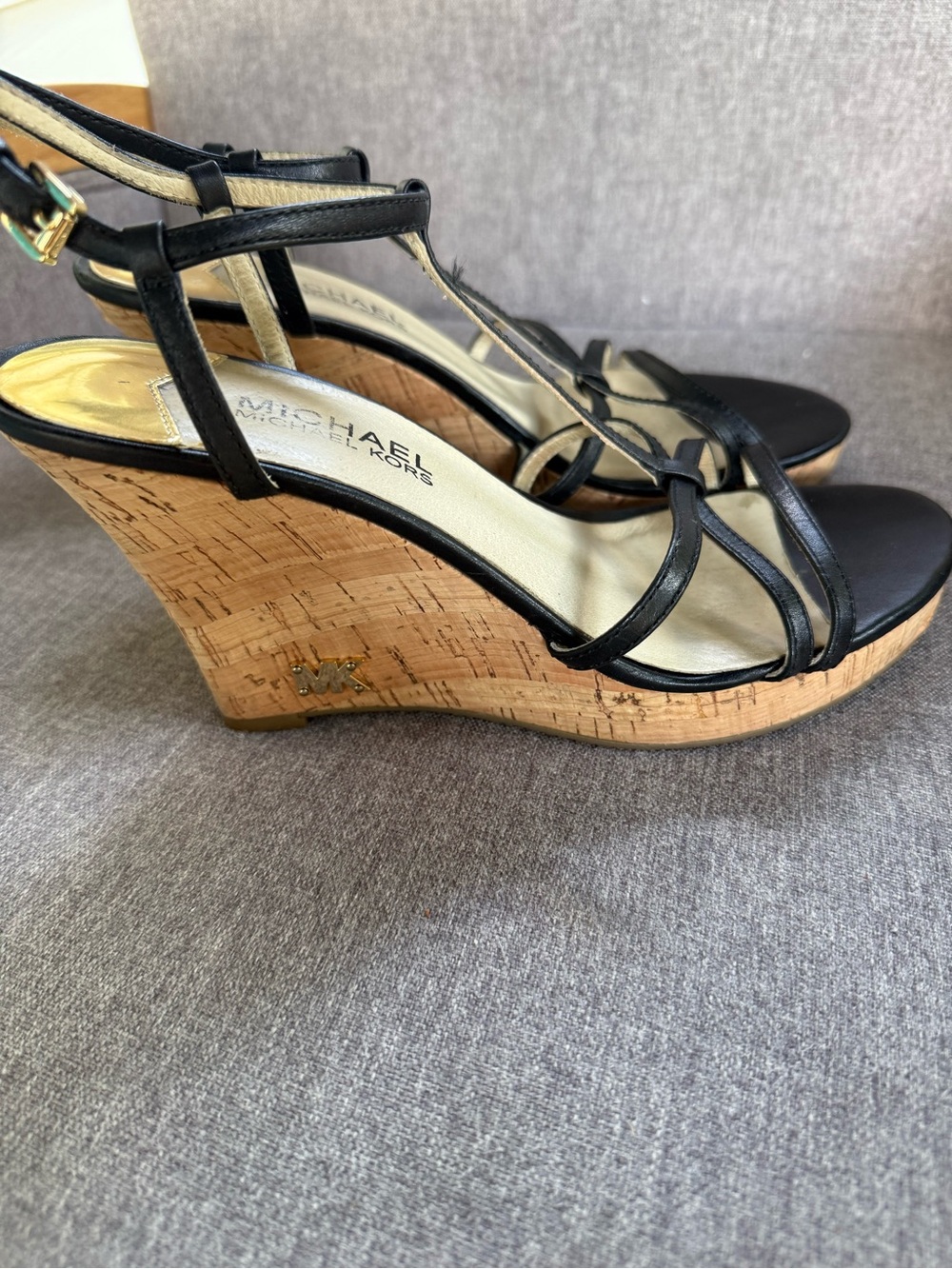 Michael Kors Black Strappy Cork Wedge Sandals - Picture 3 of 5